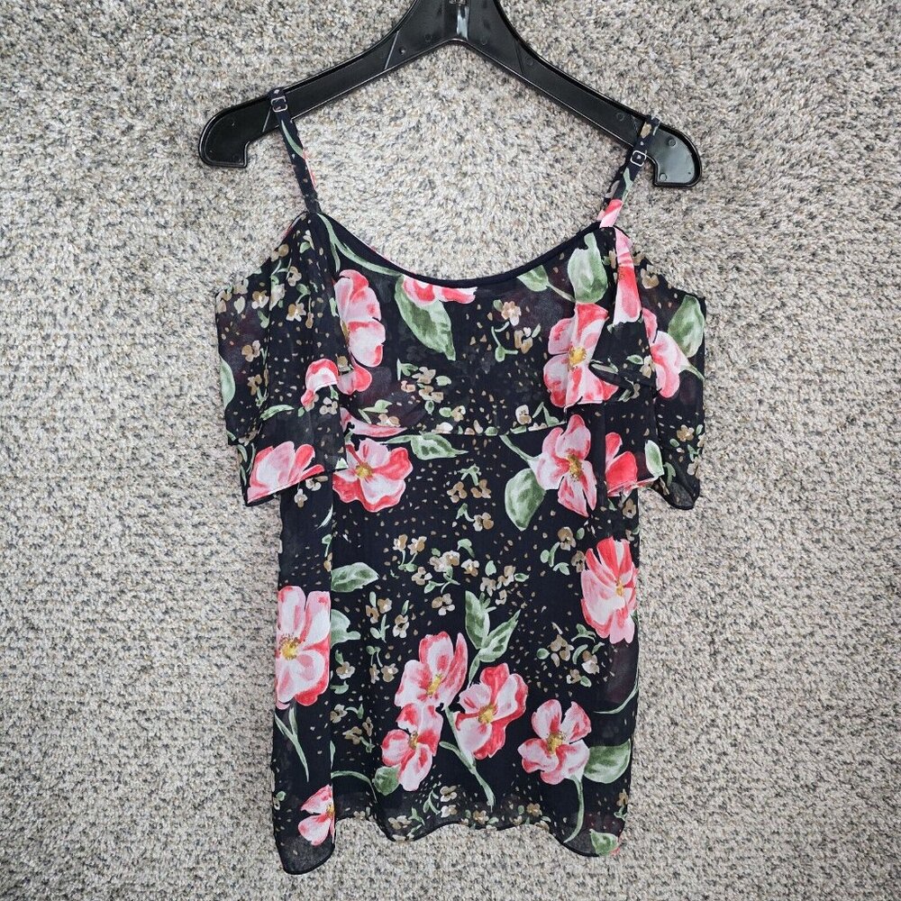 CAbi‎ Top Womens Small Navy Blue Floral Print Cold Shoulder Camisole Style 5220